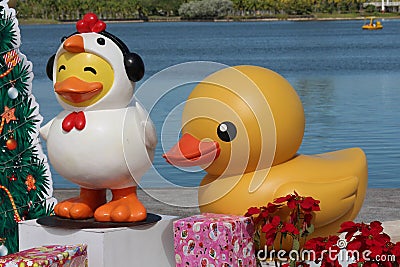 Duck rubber sculptures. Editorial Stock Photo